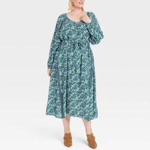 (1X)- Knox Rose Women's Long Sleeve Maxi Dress -Green